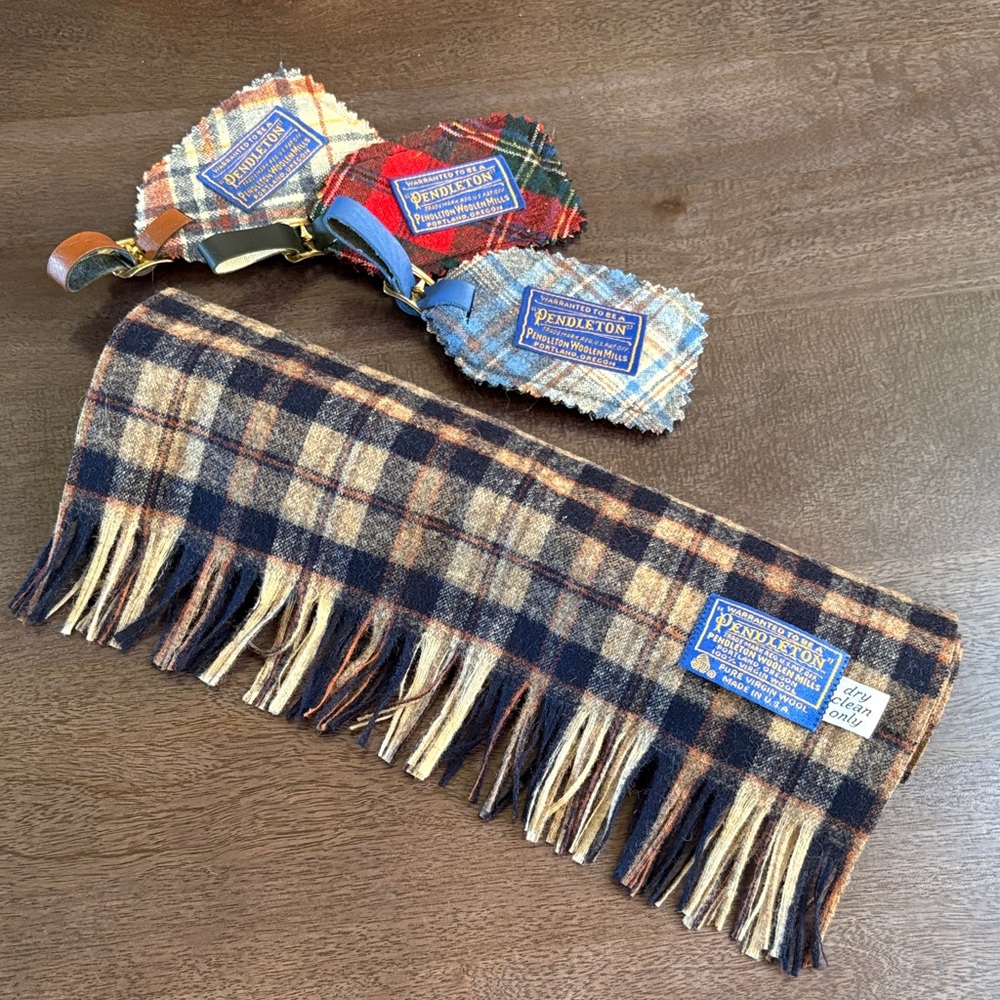 Bundle of Pendleton Wool Scarf and 3 Luggage Travel Id Tags